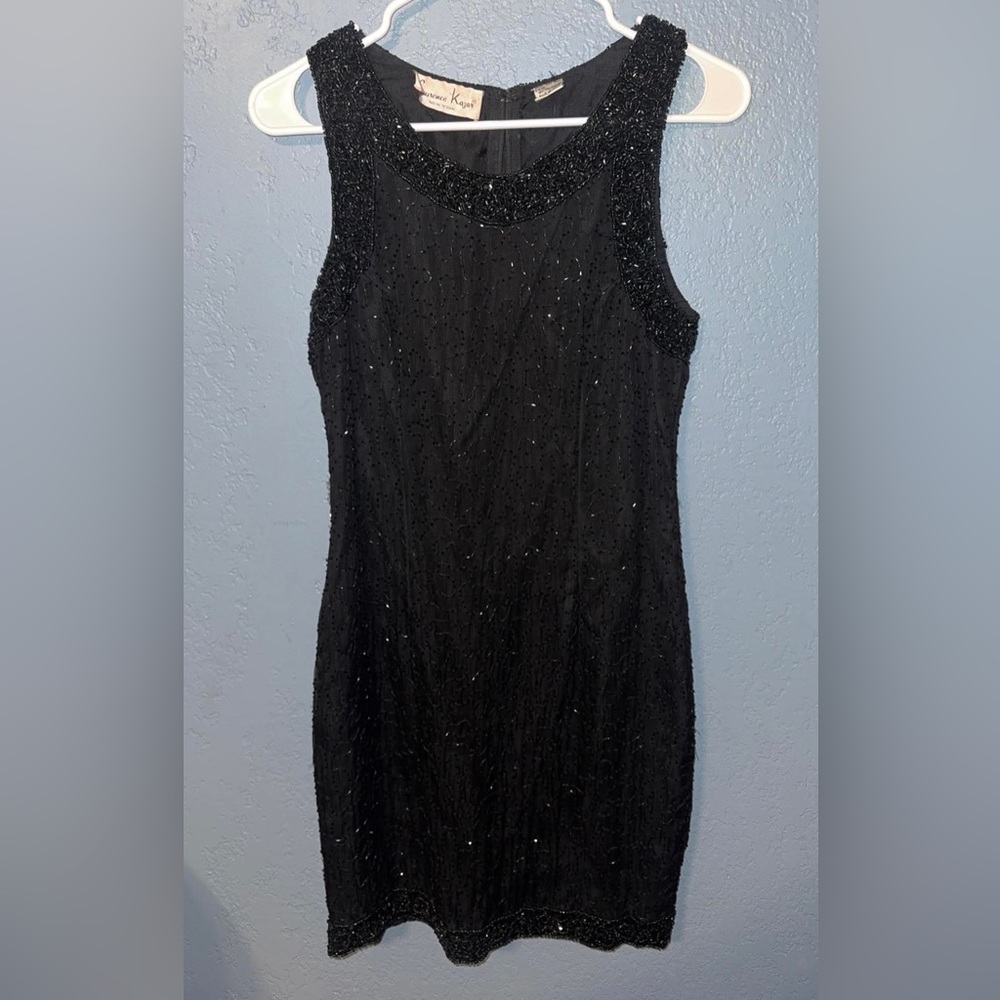 Vintage Laurence Kazar Black Silk Beaded Dress